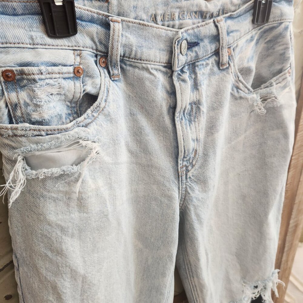 American Eagle Strigid Distressed Wide Leg Jeans | 2 Long - Picture 3 of 9